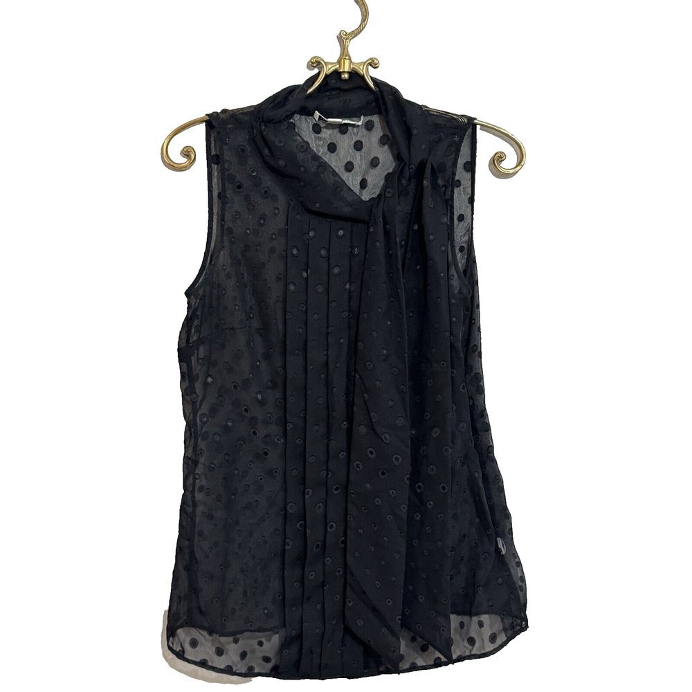 Banana Republic Sleeveless Blouse‎ Size 6 Bow Pleats Black Sheer